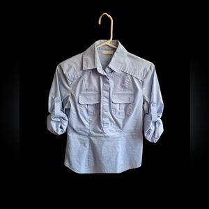 New York & Company Womens Button Down Shirt, Quarter Sleeve, Light Blue Sz XS